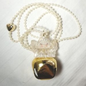 Vintage Gold Pearl Praying Angel Jingle Bell Necklace